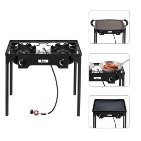 Outdoor Camp Stove High Pressure Propane Gas Cooker Portable Cast Iron Patio Cooking Burner (Double Burner 150000-BTU) Outdoor Camp Stove High Pressure Propane Gas Cooker Portable Cast Iron Patio Cooking Burner (Double Burner 150000-BTU)